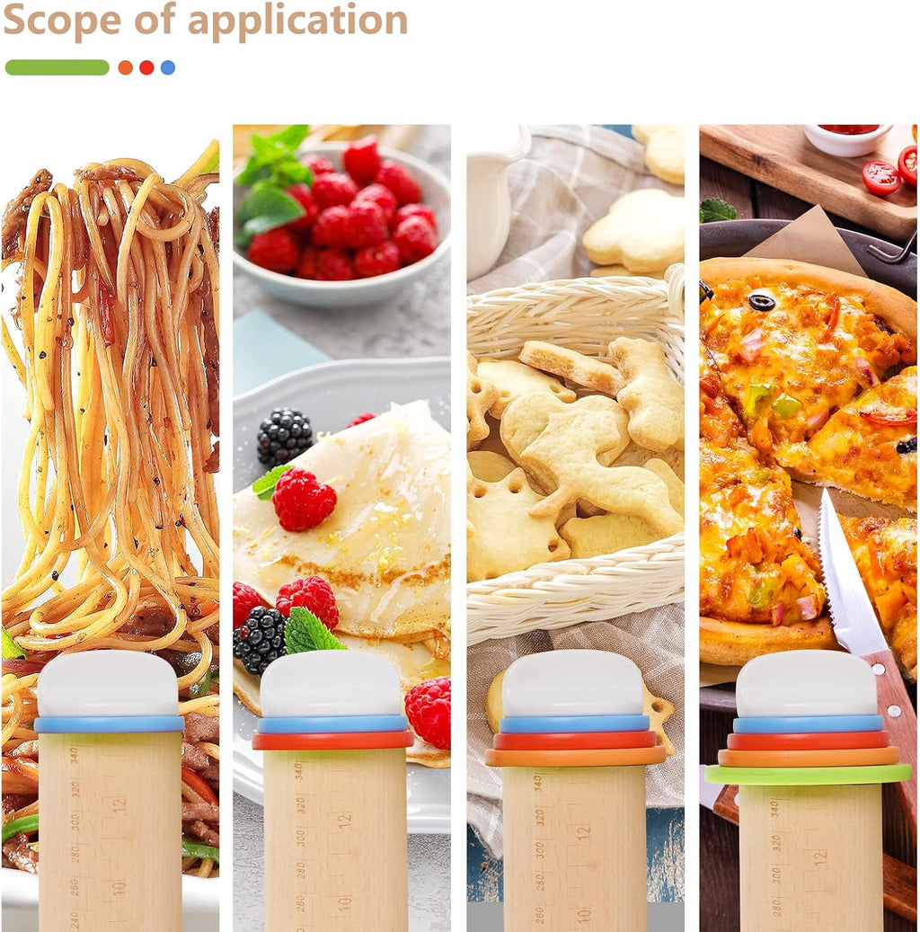 Wood Rolling Pin With 4 Adjustable Thickness Rings, Non-stick Dough Roller For Baking, 17 Inch Pizza Roller For