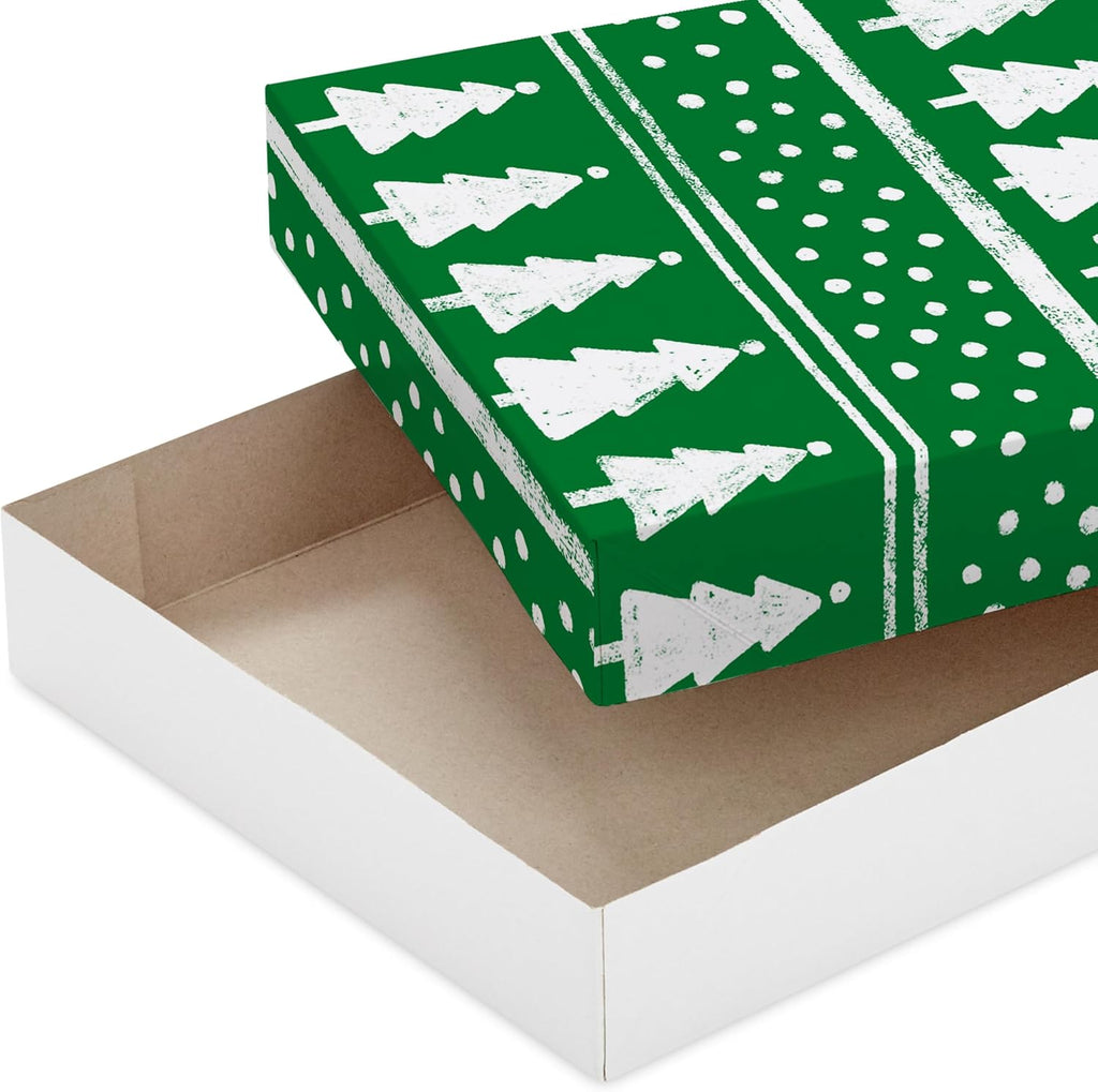 Medium Christmas Gift Boxes with Lids (12 Shirt Boxes, 3 Designs: Lights, Trees, Red and Green Stripes) for