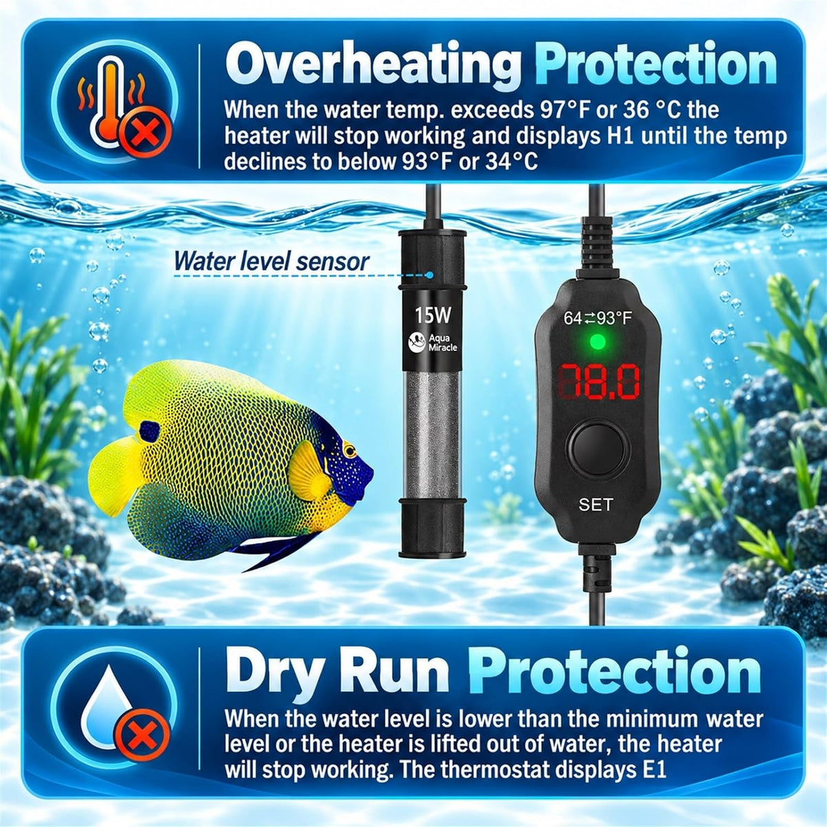 Aquarium Heater 15W Fish Tank Heater for 1-3 Gallon Tanks