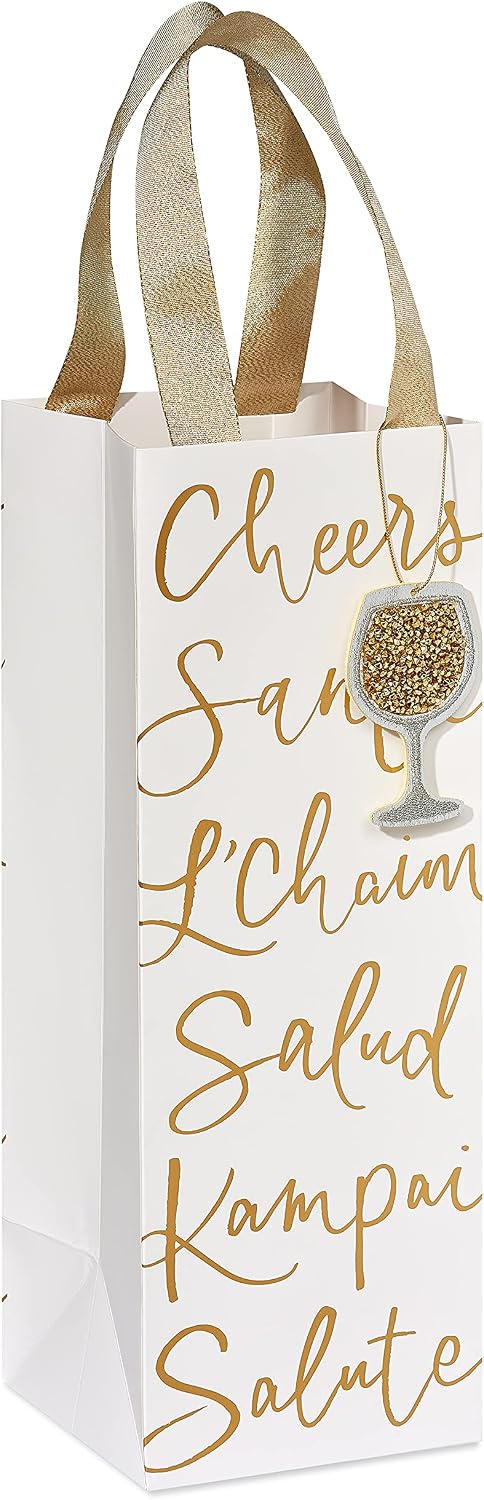 14" Wine Gift Bag (International Cheers) for Birthdays, Weddings, Anniversaries and All Occasions (1 Bag)