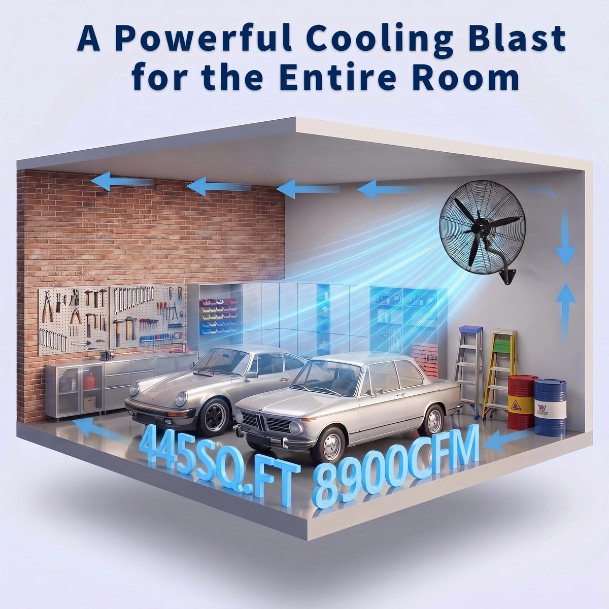 24 Inch Wall Mount Fan Oscillating, High Velocity Industrial Wall Fans