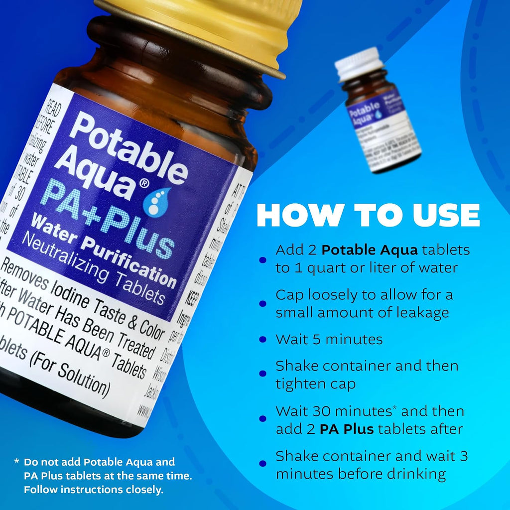 Water Purification Tablets With PA Plus - Two 50 count Bottles