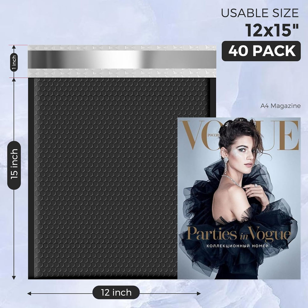 Large Bubble Mailers 12x15 Inch 40 Pack Padded Envelopes Black
