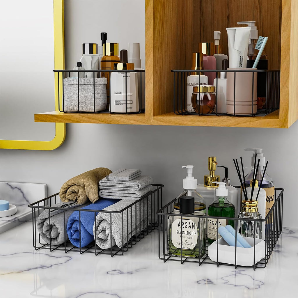 12 PACK (3 Szie) Small Wire Storage Baskets for Organizing,Pantry Organization Bins for Cabinets, Metal Basket for