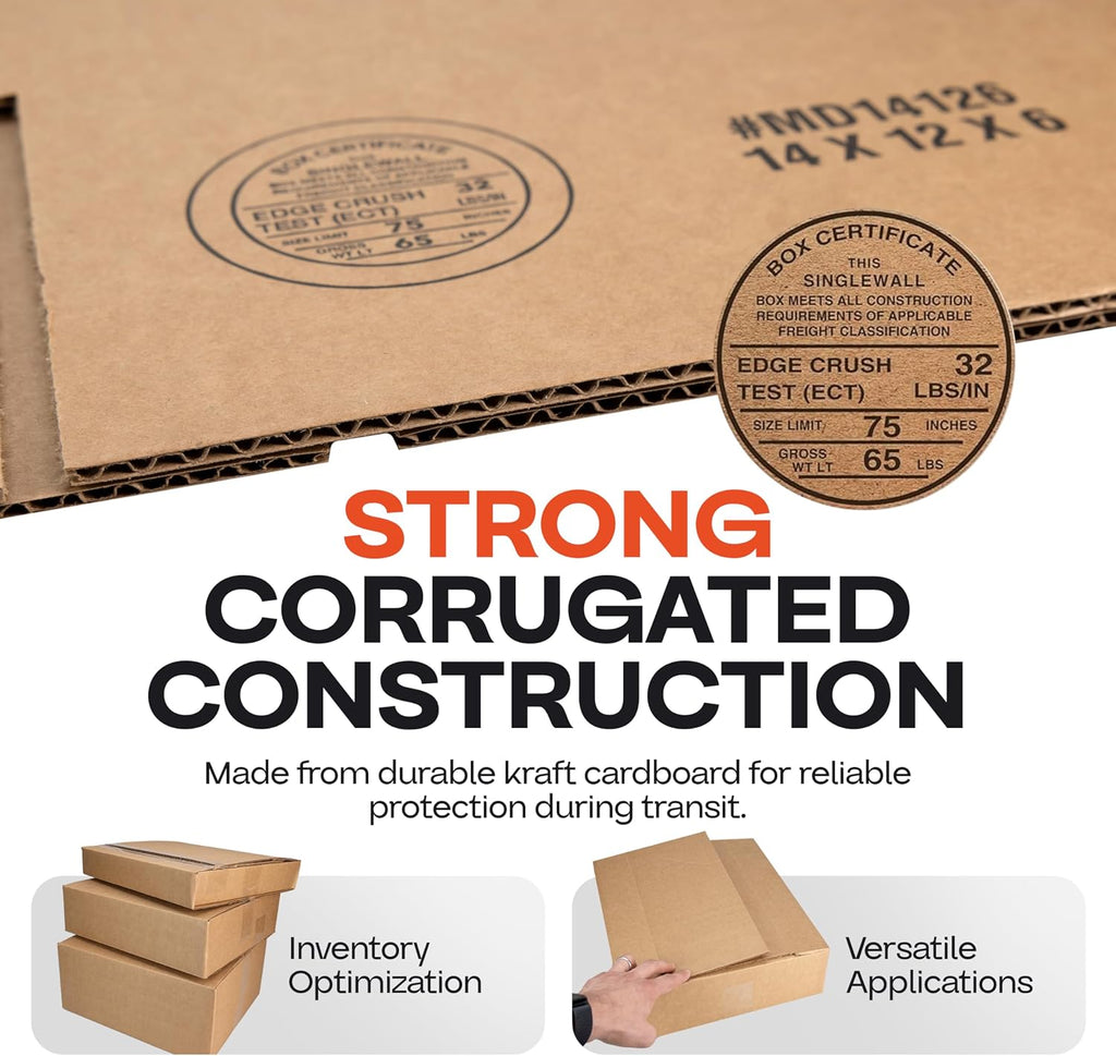 Multi-Depth Corrugated Shipping Boxes 14"L x 12"W x 6"H, 5-Pack