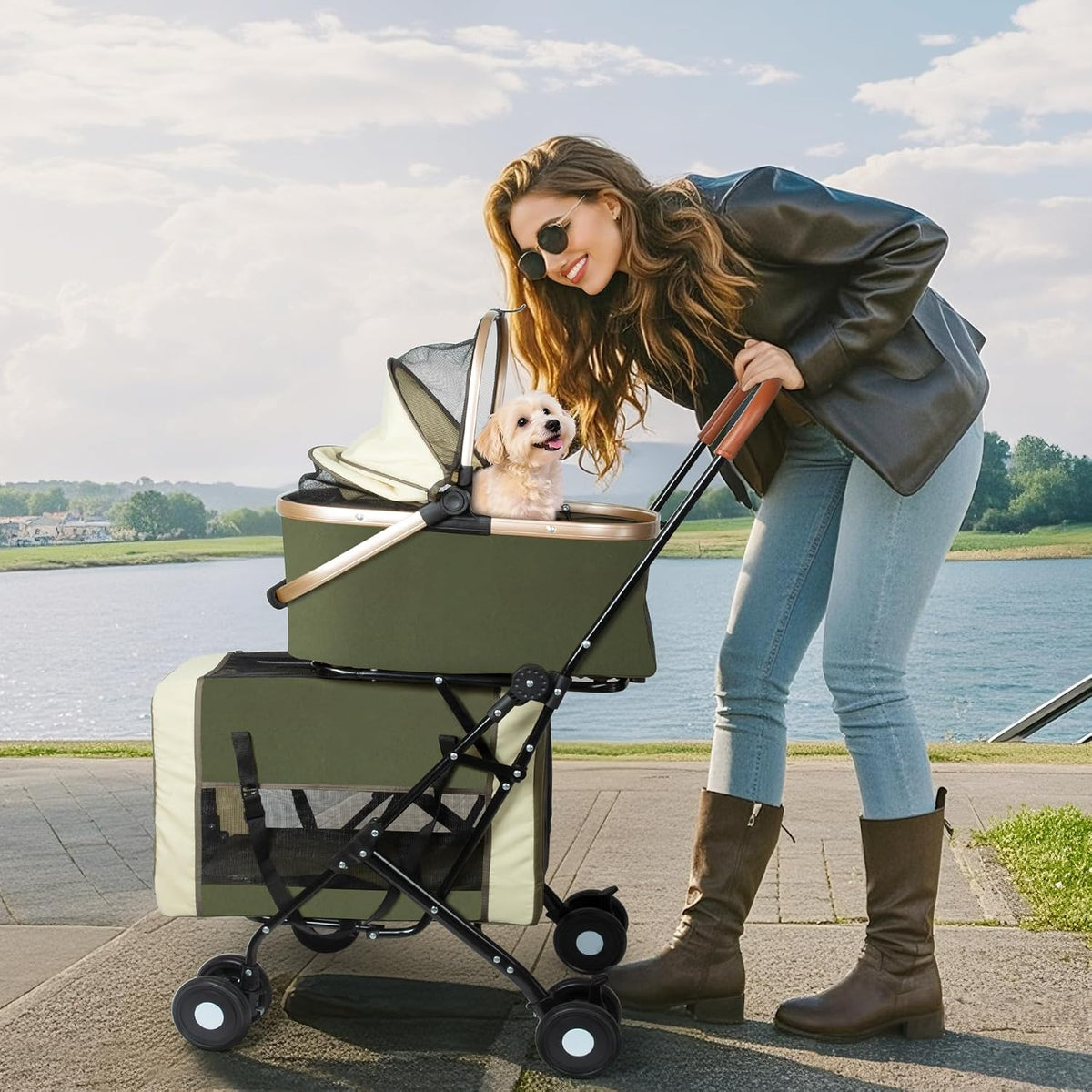 Double Pet Stroller, 4 Lockable Wheels for Small‑Medium Dogs & Cats