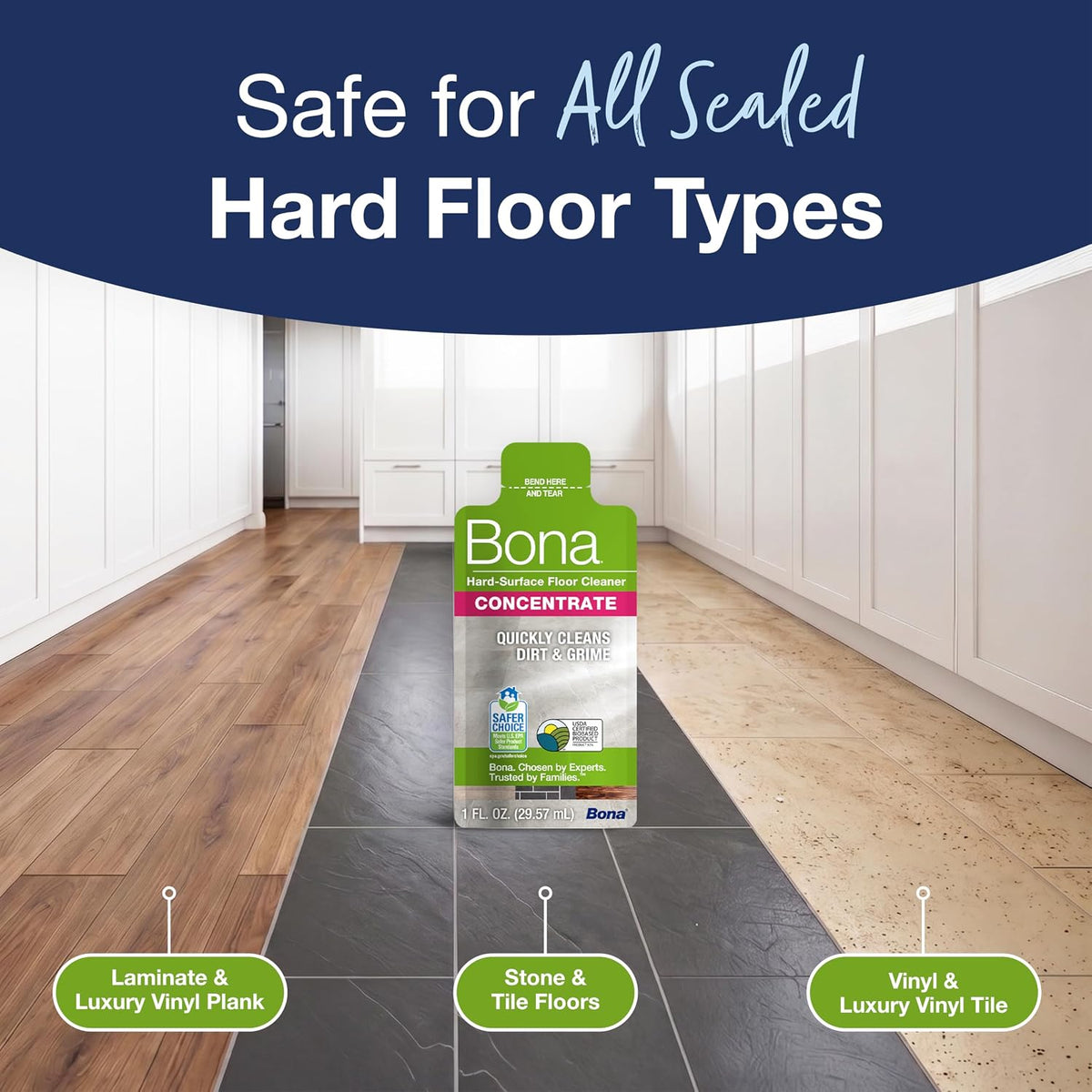 Multi-Surface Floor Cleaner Concentrate - 1 fl oz - 4-Pack - Residue-Free Floor Cleaning Solution for Bona Spray Mop