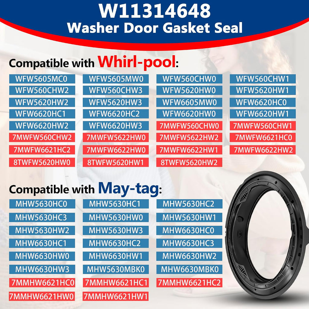 WFW5620HW0 Washer Door Boot Seal Fit for Whirl-pool Front Loader WFW6620HC2
