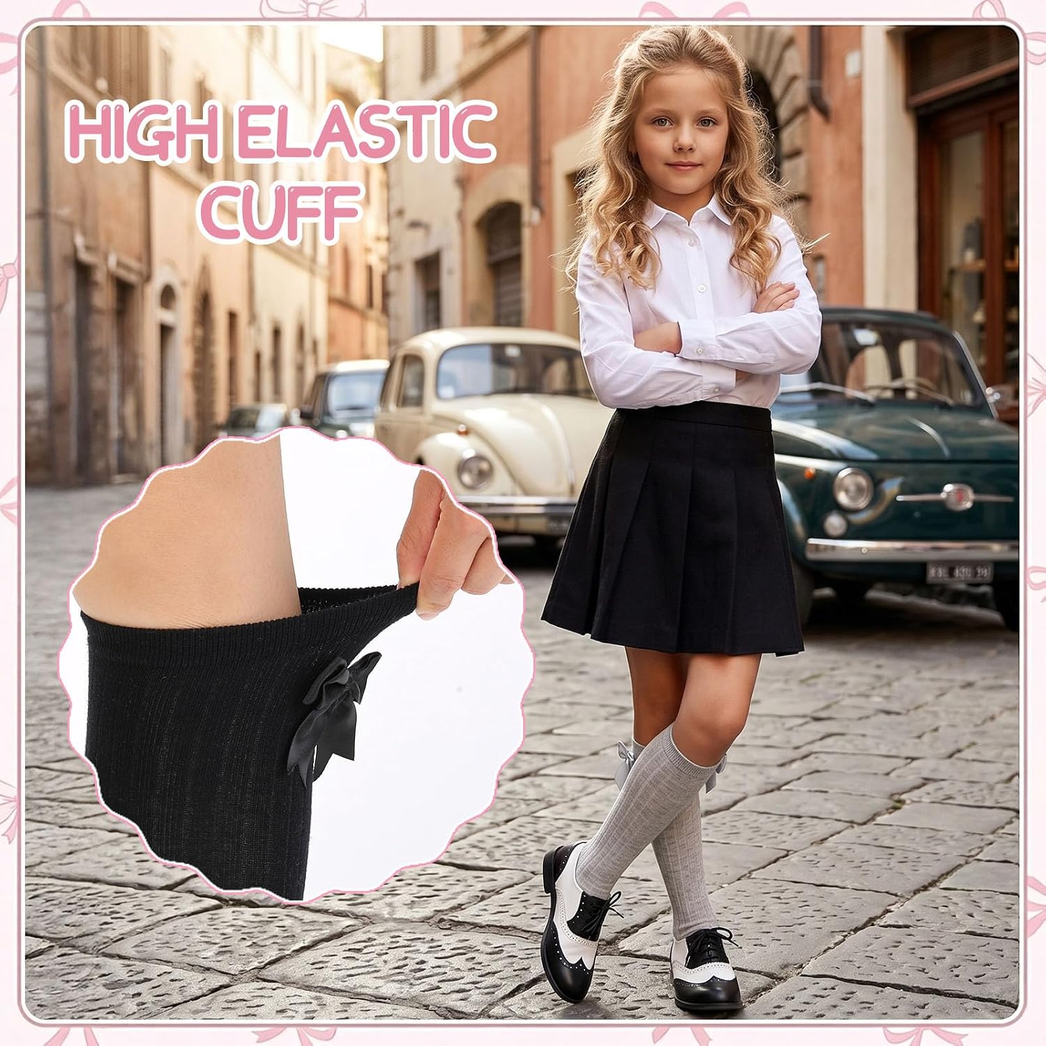 4 Pairs Girls Bow Knee High Socks Girls School Socks, 4-12 Years | Multicolor Choice with Cute Bow for Girls' School