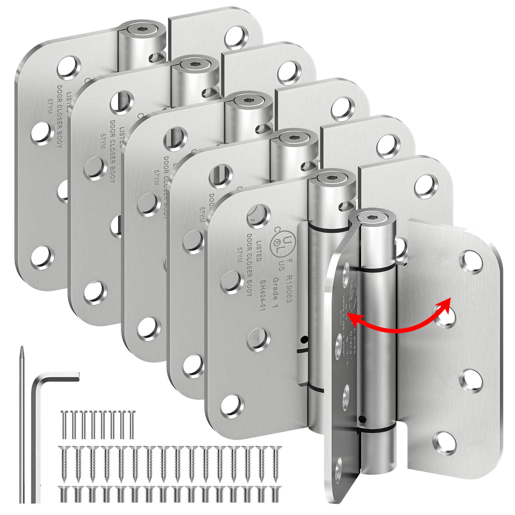 6-Pack 4 Inch Self Closing Door Hinges,5/8" Radius Corners,Brushed Nickel