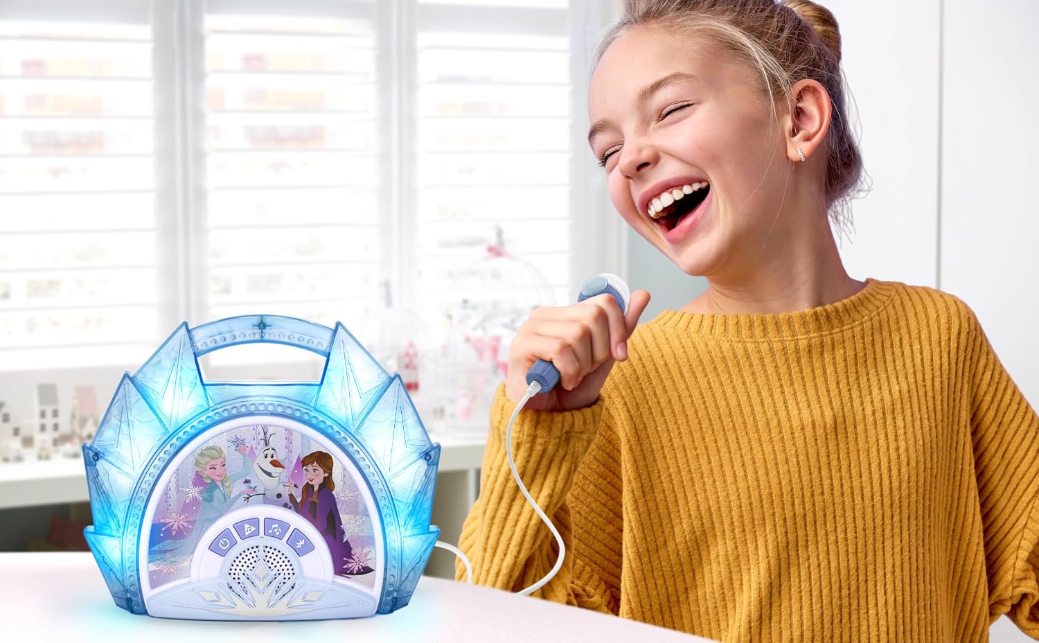 Disney Frozen Karaoke Microphone with Bluetooth Speaker for Fans of Disney Toys, Kids Karaoke Machine with Built in