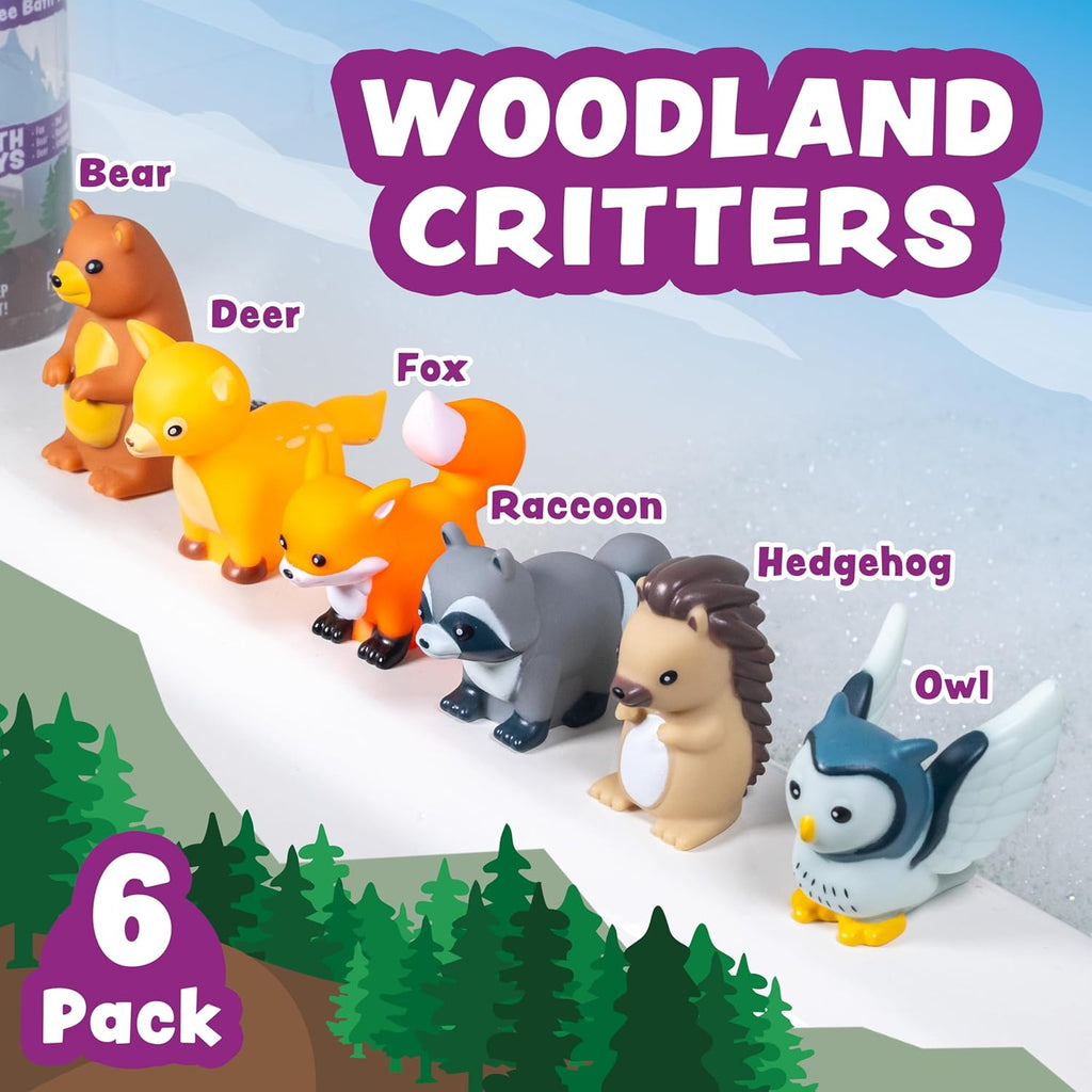 Woodland Animals Watertight Baby Bath Toys, 6 Pack | Sealed, No Hole Bath Toys Design Keeps Moisture Out | Soft
