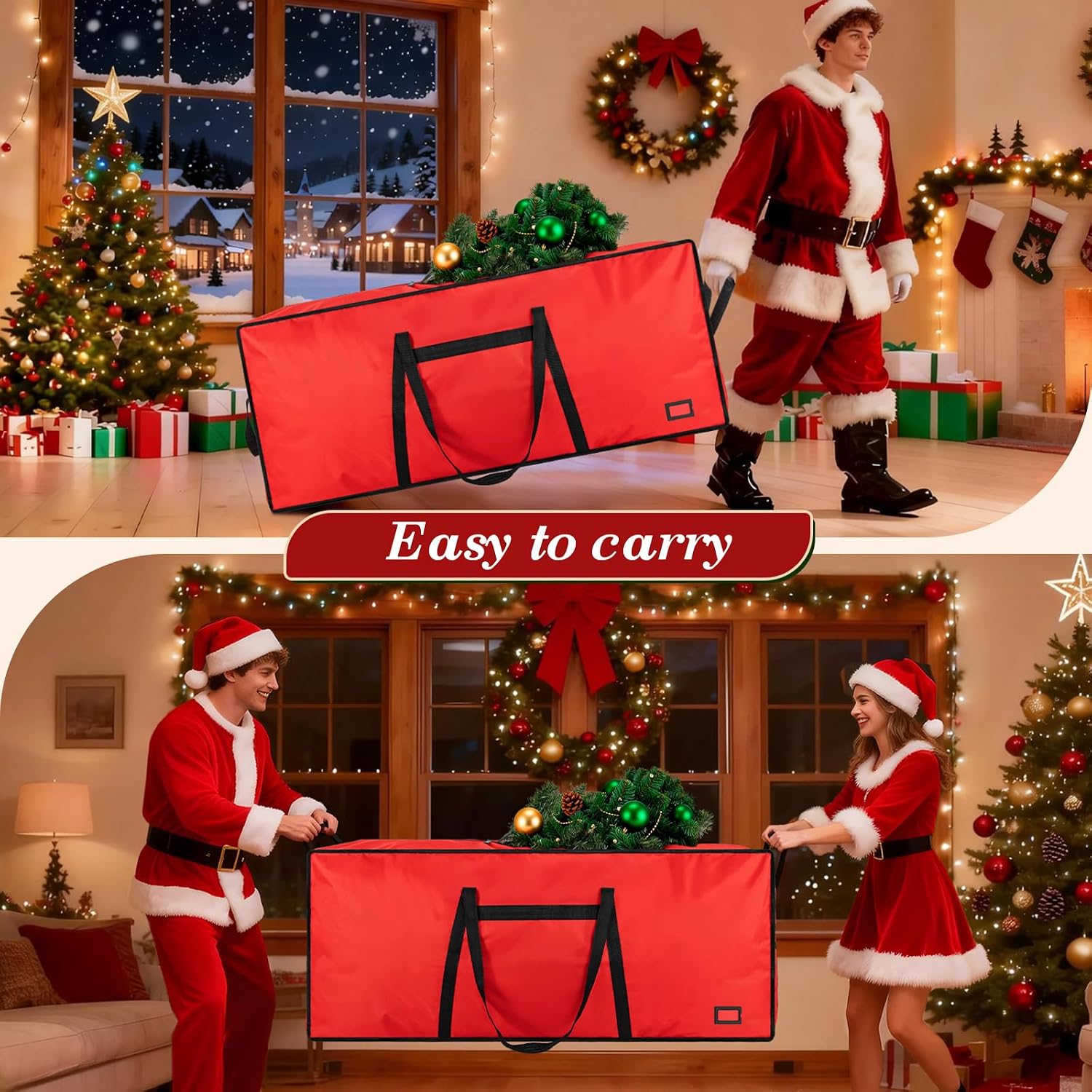 9 ft Christmas Tree Storage Bag, Heavy Duty Christmas Tree Bag with Reinforced Handles and Dual Zippers Wide Opening