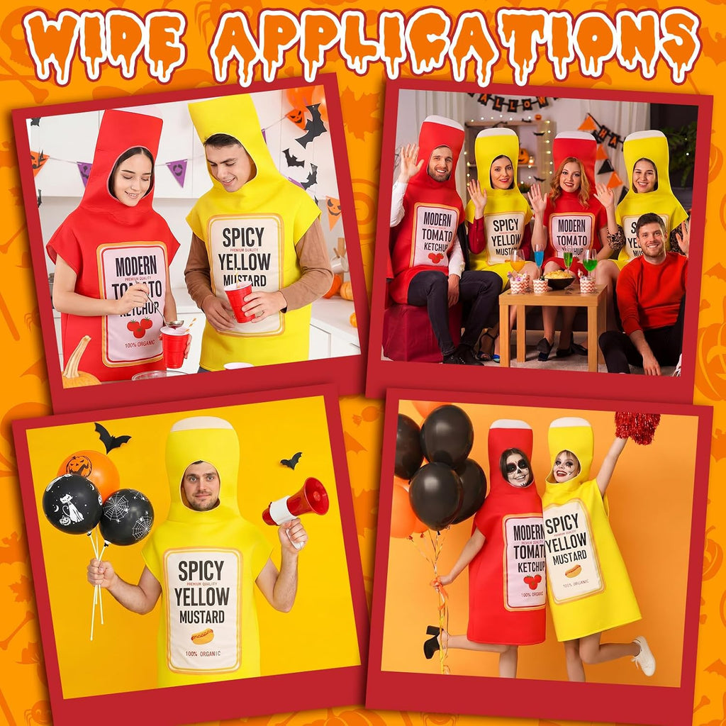 Halloween Couples Group Costume Adults Ketchup Mustard Costumes Condiment Outfits for Cosplay Party