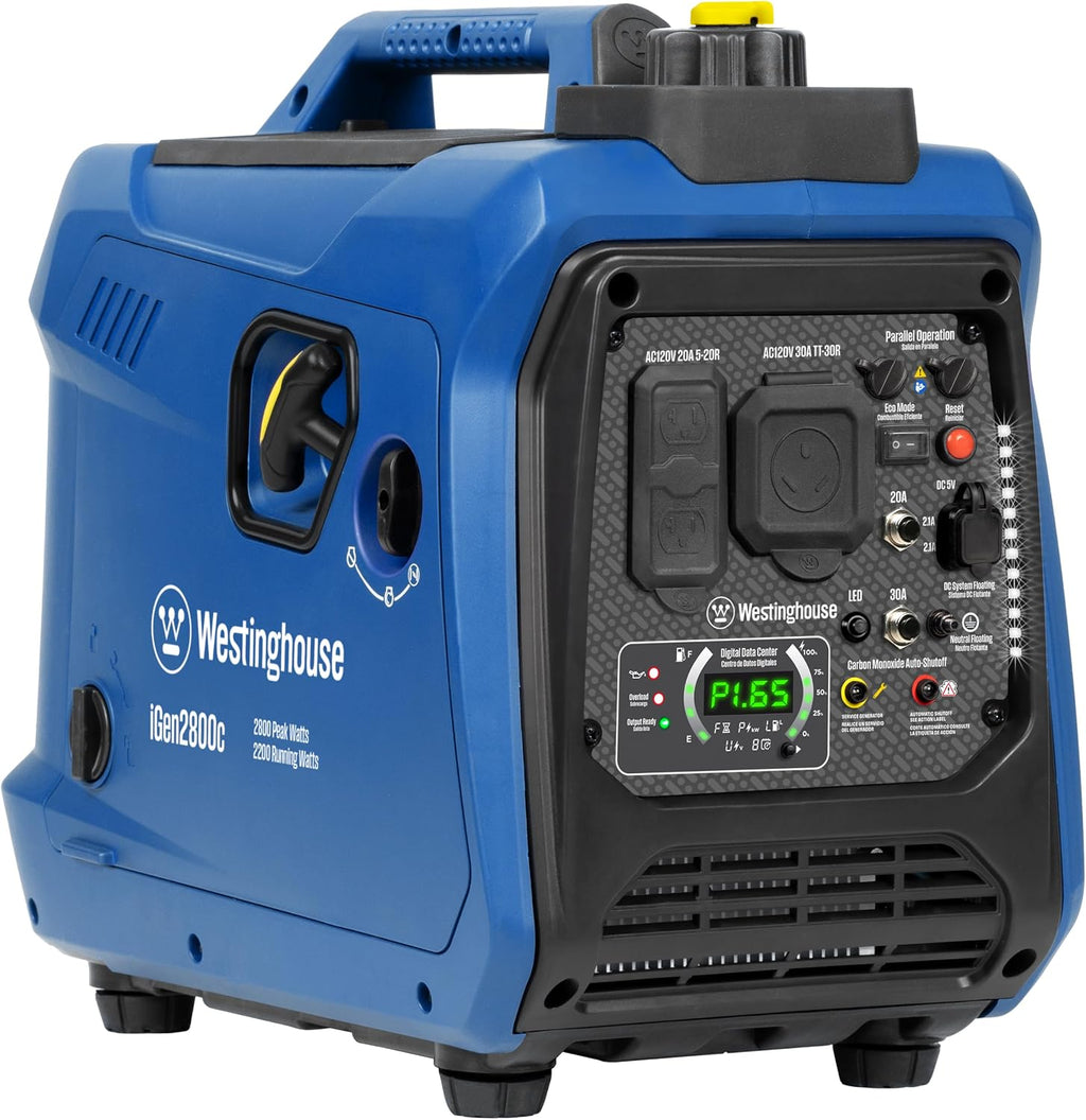 2800 Peak Watt Super Quiet & Lightweight Portable Inverter Generator, Gas Powered, CO Sensor, Parallel Capable, Long