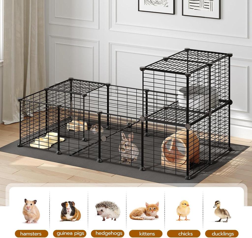 24 Panels Guinea Pig Cage with Waterproof Mat and Ramp, 57" x 31.5" x 23.6" Loft Design Small Animal Playpen, Rabbit