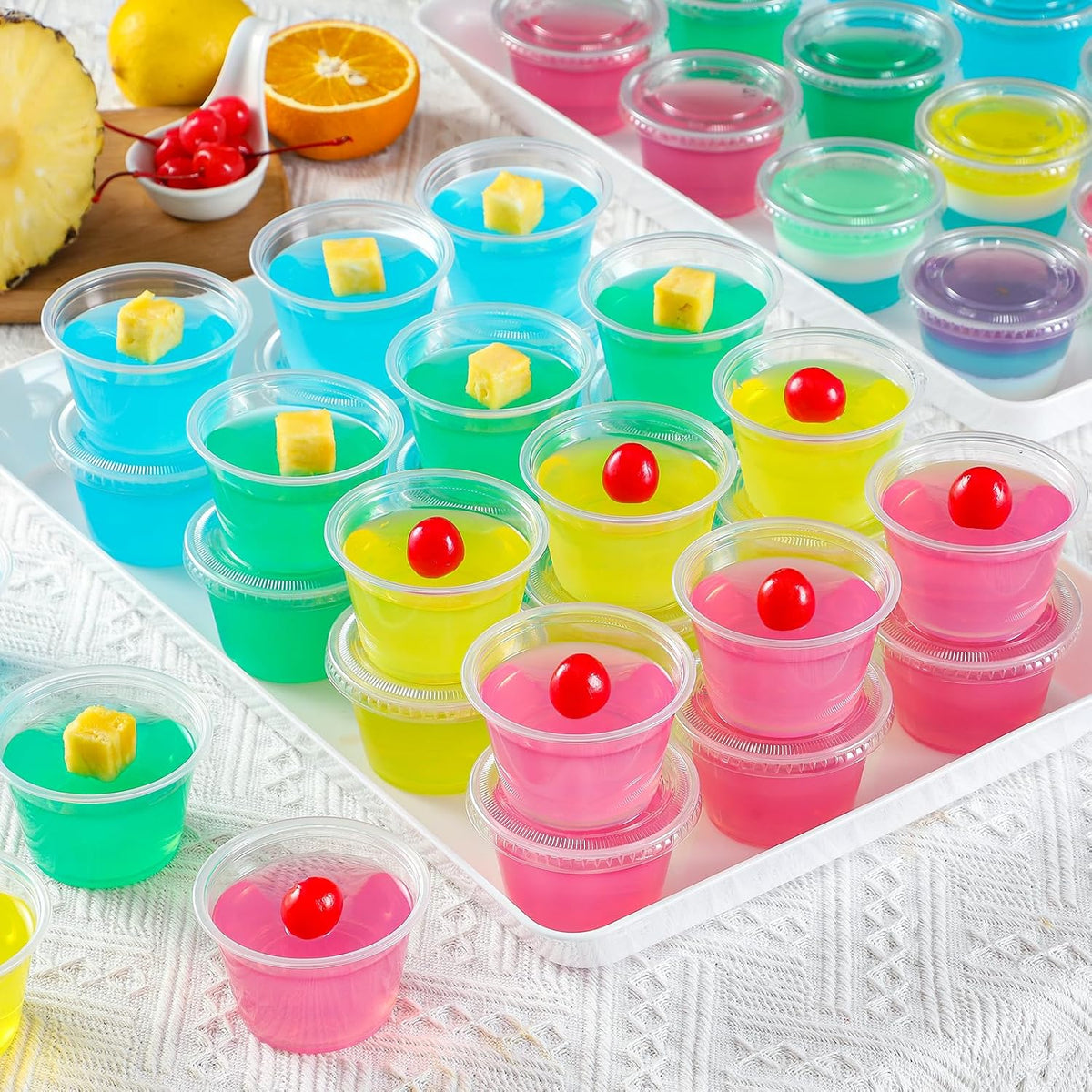 400 Set 5.5 oz Portion Cups, Jello Shot Cups with Lids, Disposable Plastic Condiment Dipping Sauce Cup, Small