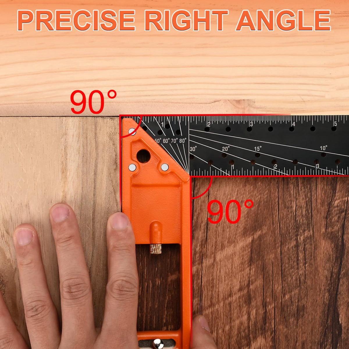 16” Woodworking Square Ruler - Preciva 1/16” Scale Right Angle Ruler Carpenter Square Layout Tool, Retractable Edge Support and Multi-Angle Scribe Mark, Includes Carpentry Pencil
