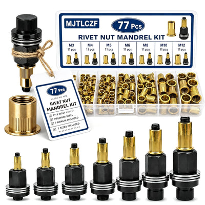 77PCS Rivet Nut Tool Set, M3-M12 Mandrels & Nut Rivet Tool Kit