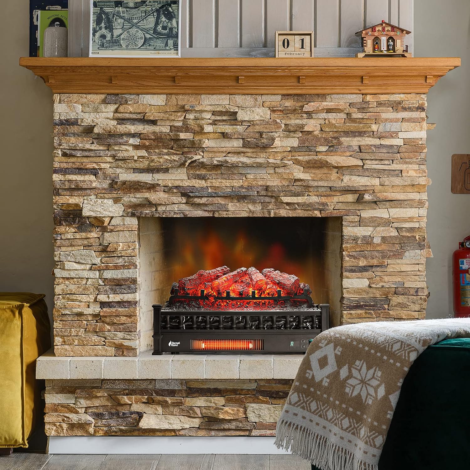 Eternal Flame 26-Inch Infrared Quartz Electric Fireplace Log Heater - Realistic Pinewood Logs, Adjustable Flame
