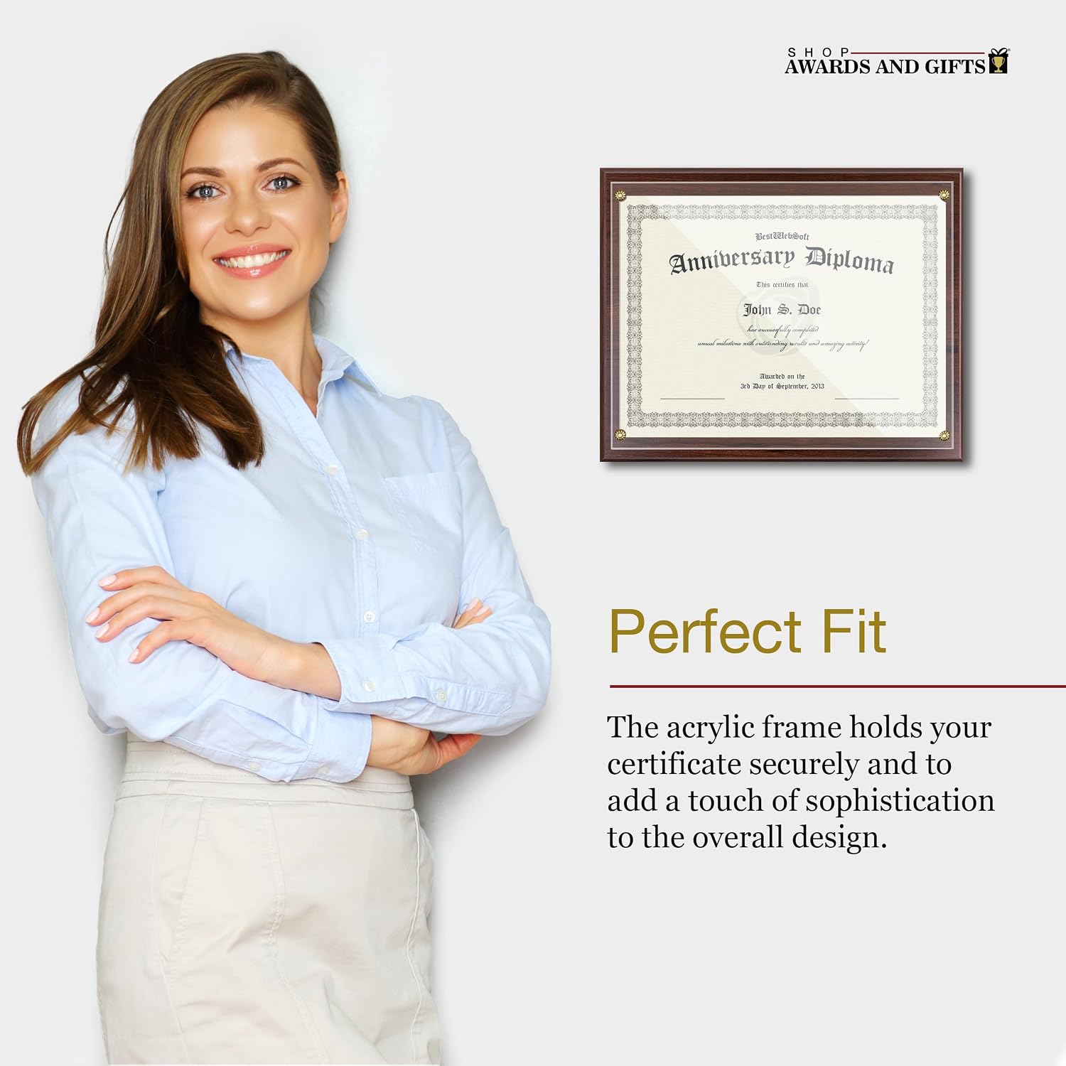 8.5 x 11 Certificate Frame Holder, Slide in Wall Plaque Display, 10.5 x 13 Inch Board, Multiple Colors (Walnut)