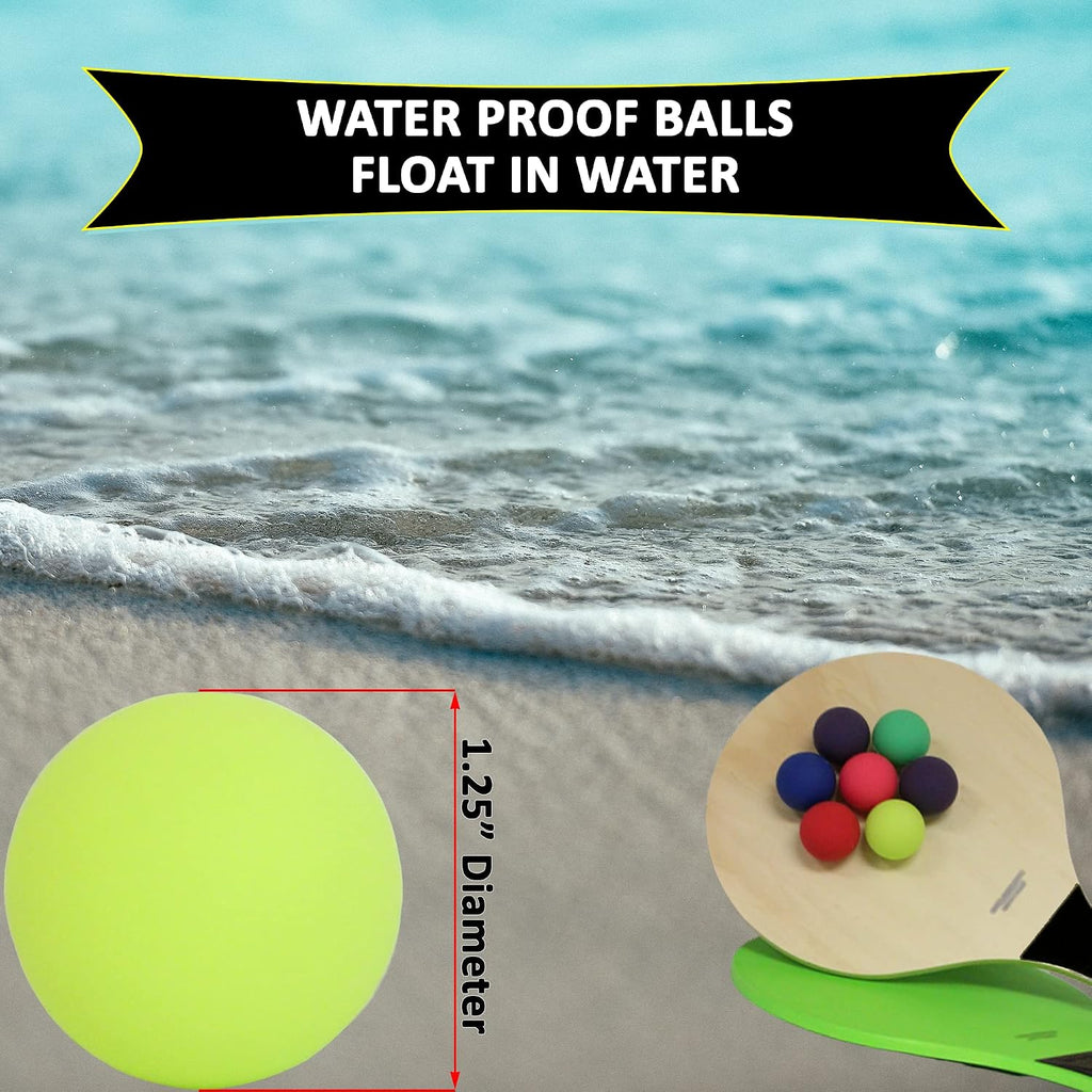 Kadima Beach Paddle Ball Racket Set - Bundle Pack Includes 4 Balls & 2 Paddles