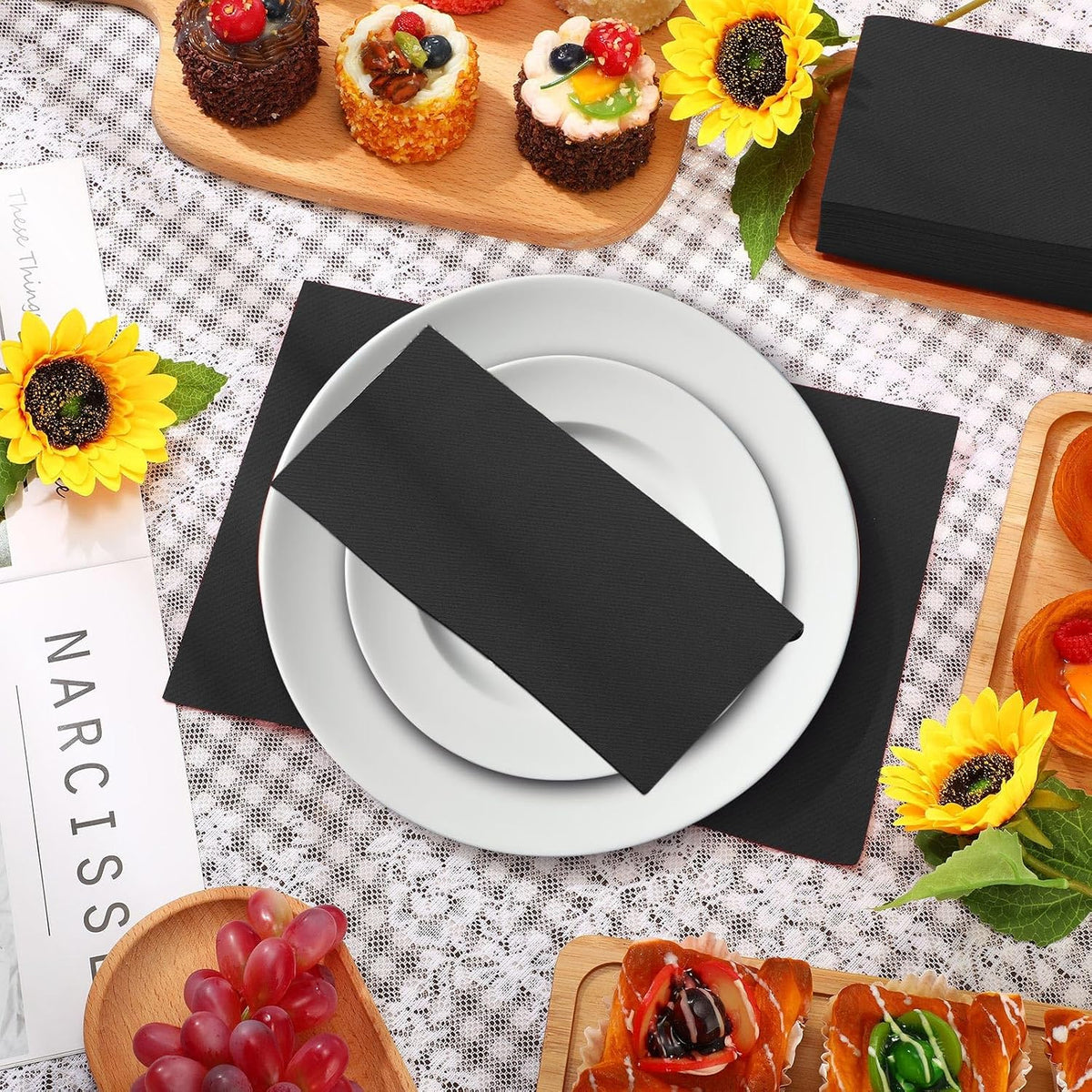 100 Pcs Linen Disposable Dinner Napkins Paper, Black