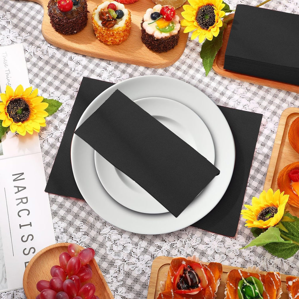 50 Pcs Linen Disposable Dinner Napkins Paper 17"x12", Black
