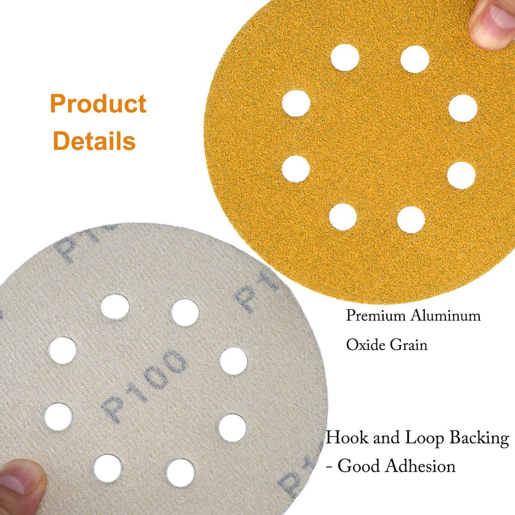 5-Inch 8-Hole Hook and Loop Sanding Discs 100-Grit, 100-Pack