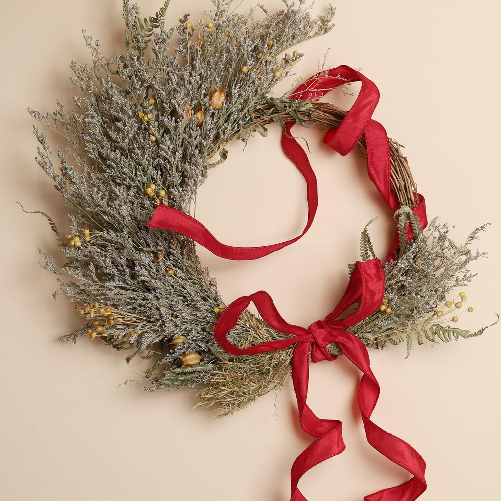 Red Ribbon Wired Christmas Dupioni, 1" x 10 Yards