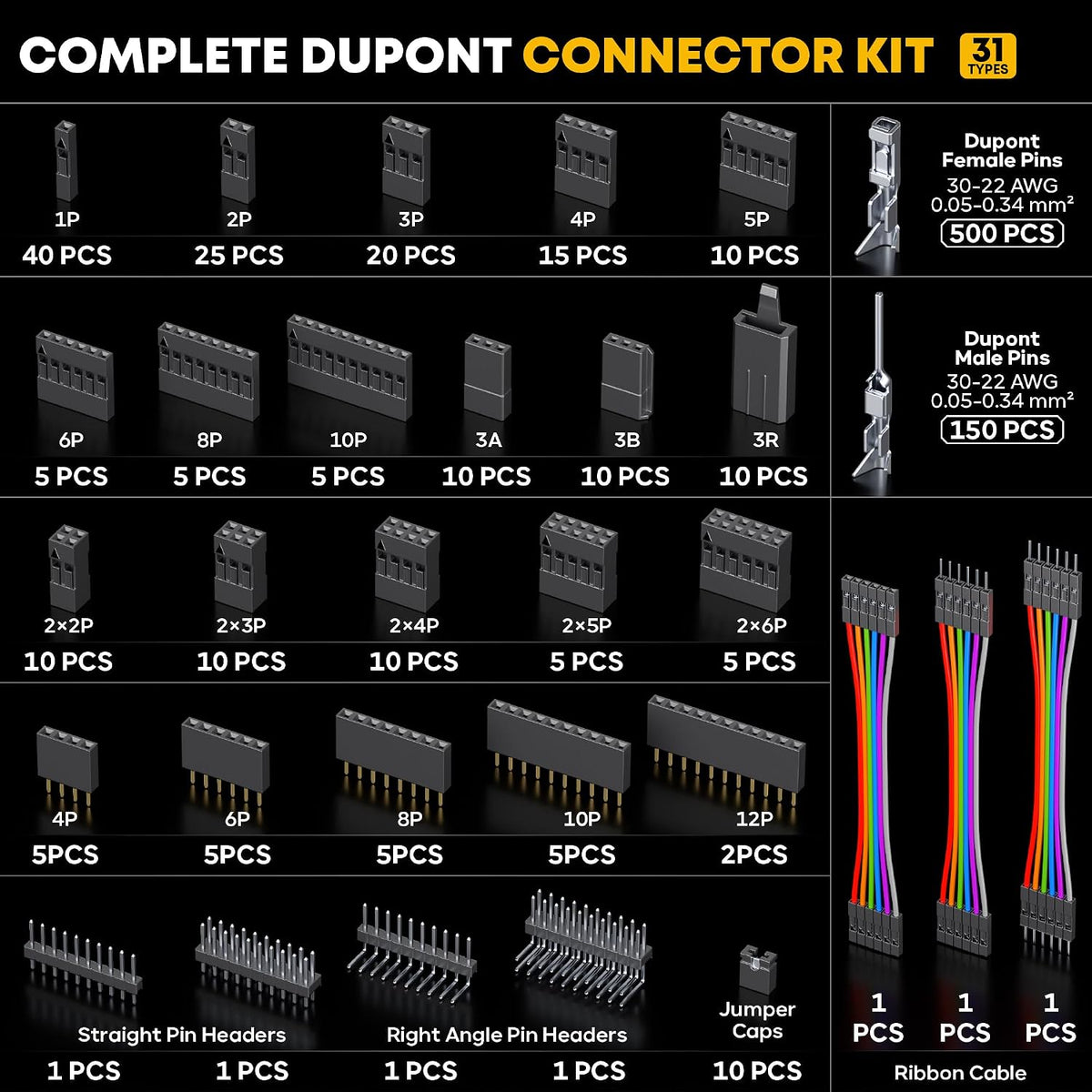 Dupont Crimping Tool Kit w/Extractor, 31 Types 2.54mm Connectors