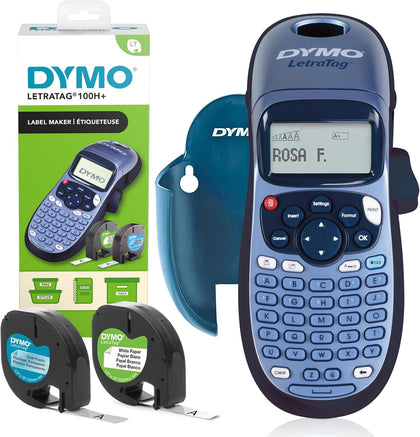 LetraTag LT-100H Label Maker Starter Kit | Handheld Label Maker Machine | with Paper & Clear Plastic Label Tape |