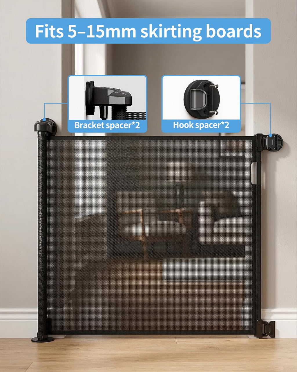 Retractable Baby Gate for Doorways and Stairs, Mesh Safety Gate for Pet, Indoor & Outdoor Use, One-Hand Operation