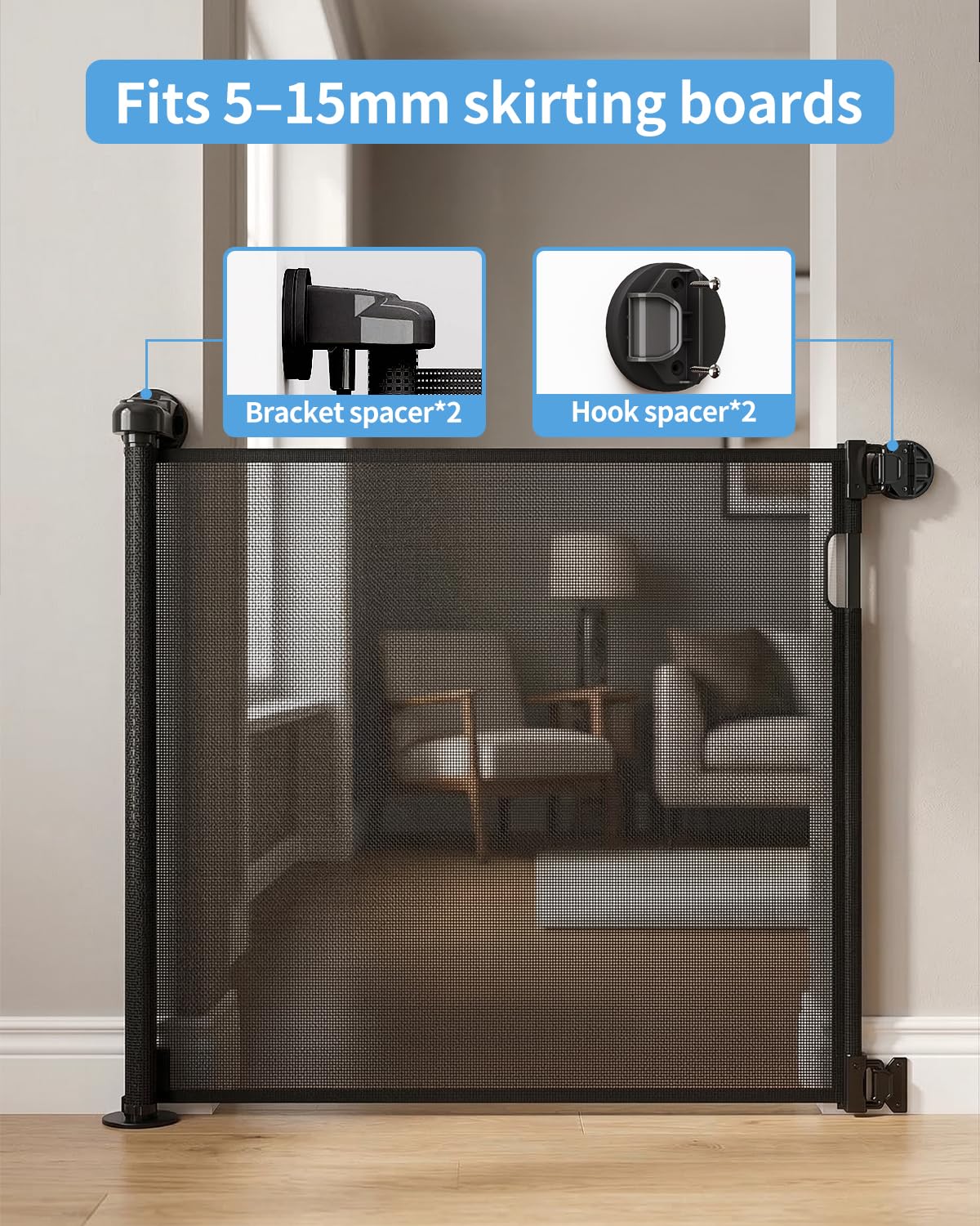 Retractable Baby Gate for Doorways and Stairs, Mesh Safety Gate for Pet, Indoor & Outdoor Use, One-Hand Operation