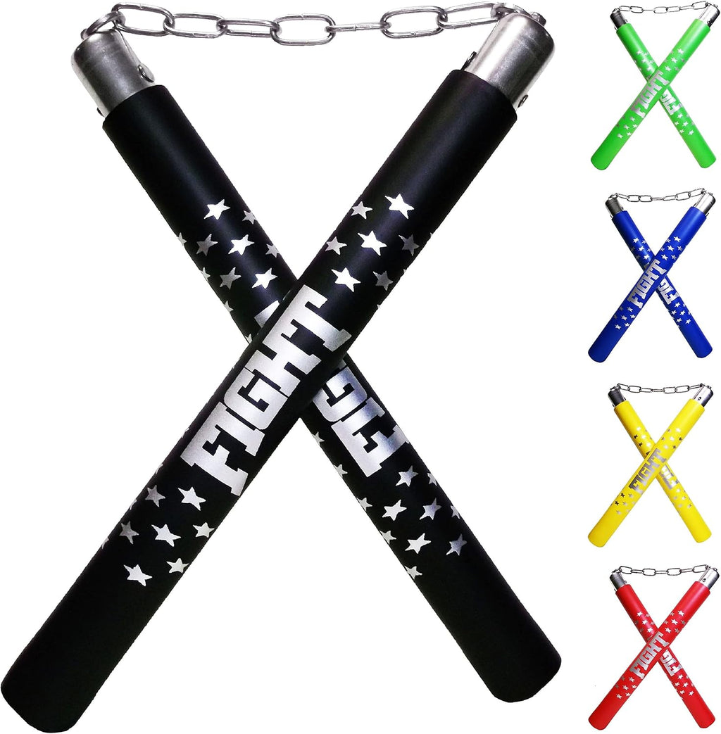 Nunchucks Rubber Martial Arts Training Nunchucks Nunchakus for Kids Beginner & Adults Practice with Steel Chain