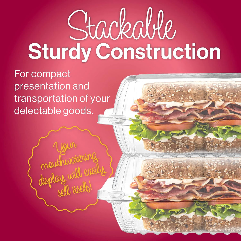 50 Clear Plastic Containers, 8" X 8" X 3" Hinged Lid Togo Clamshell Food Containers for Food, Strawberry Boxes