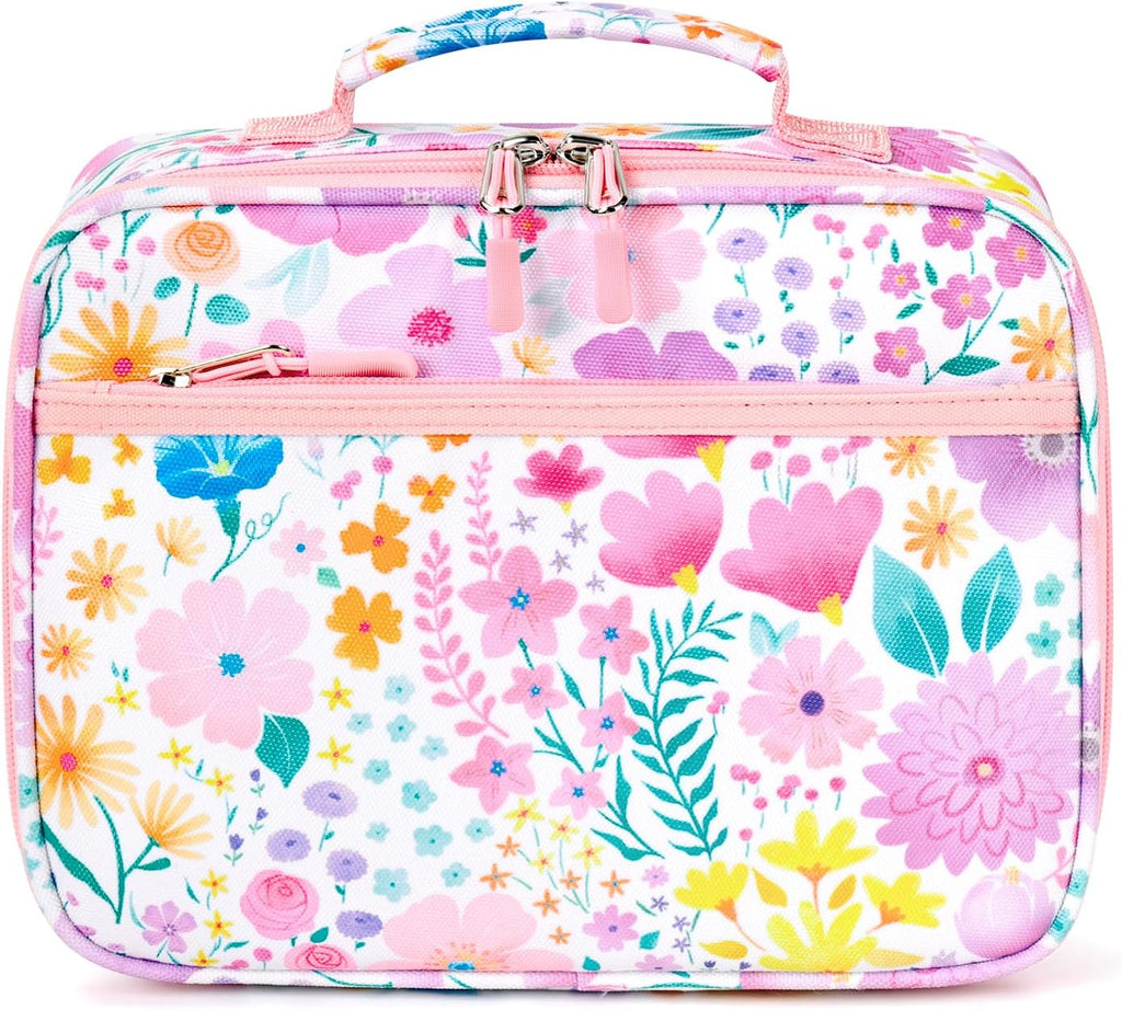 Kids Lunch Box for Girls, Insulated and Reusable Lunch Bag for School Preschool Kindergarten, Flower Pink
