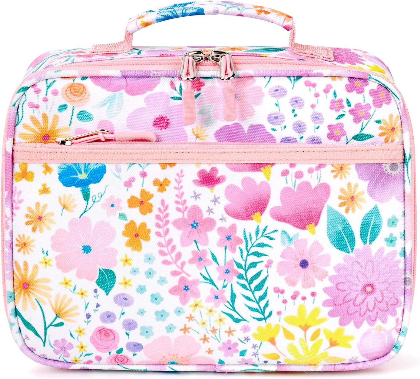 Kids Lunch Box for Girls, Insulated and Reusable Lunch Bag for School Preschool Kindergarten, Flower Pink