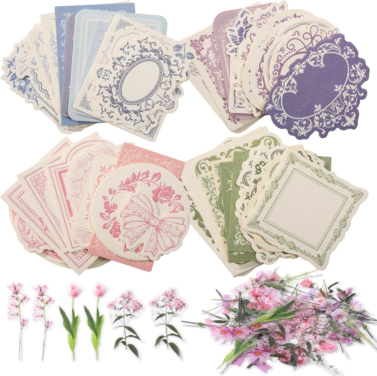 160 Pcs Vintage Scrapbook Supplies Kit, Including 120 Sheets Scrapbook Paper Pad 40 Decorative Flower Stickers, Junk