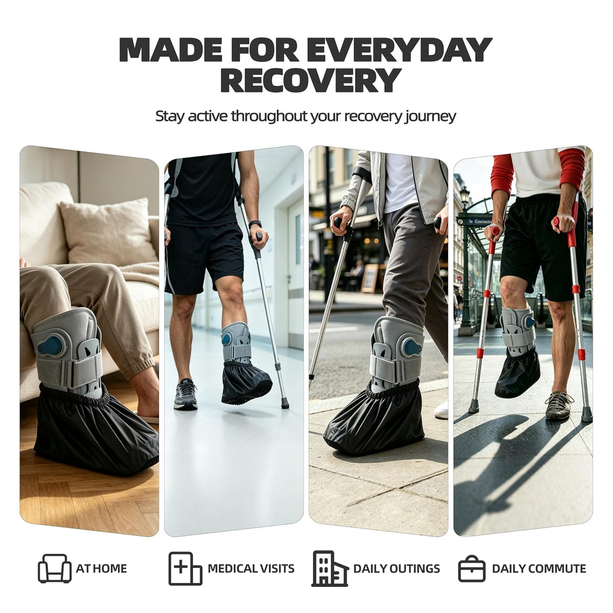 Waterproof Walking Boot Cover, Reusable CAM Boot Cover with Non-Slip Grip Sole, Fracture & Post-Op Walking Boot