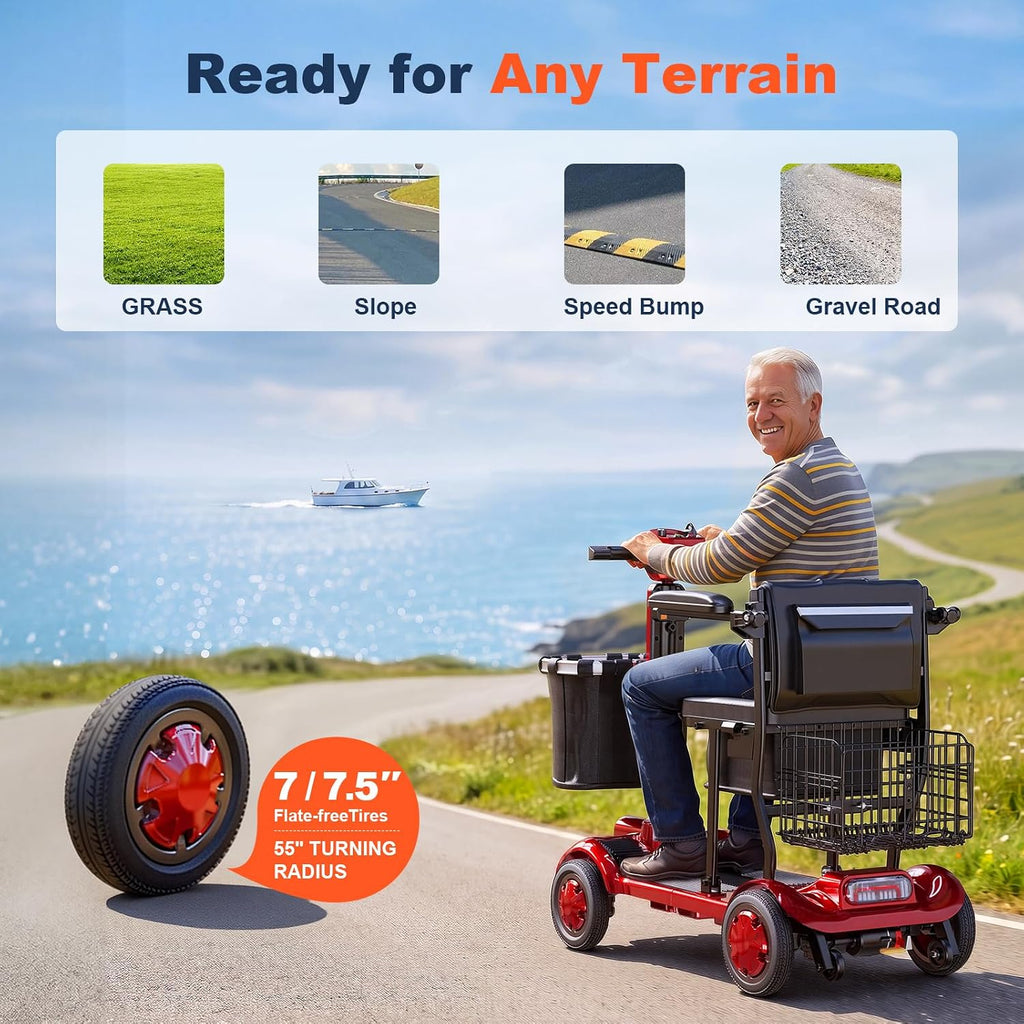 Lightweight Folding Mobility Scooter for Seniors & Adults, 42 lb Portable 4 Wheel Motorized Scooter, 20/40 Miles