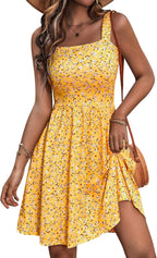 Women's Summer Casual Square Neck Dress with Pocket Cute Short Dress