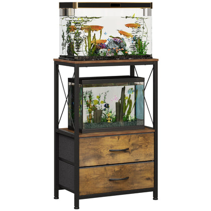 10 Gallon Aquarium Stand with 2 Drawers, Brown