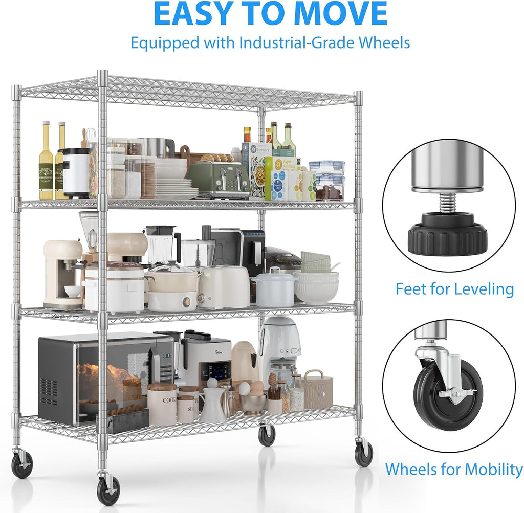 Heavy Duty Metal Shelves for Storage, 4 Tier Storage Racks and Shelving, Commercial Adjustable Wire Shelving Unit on