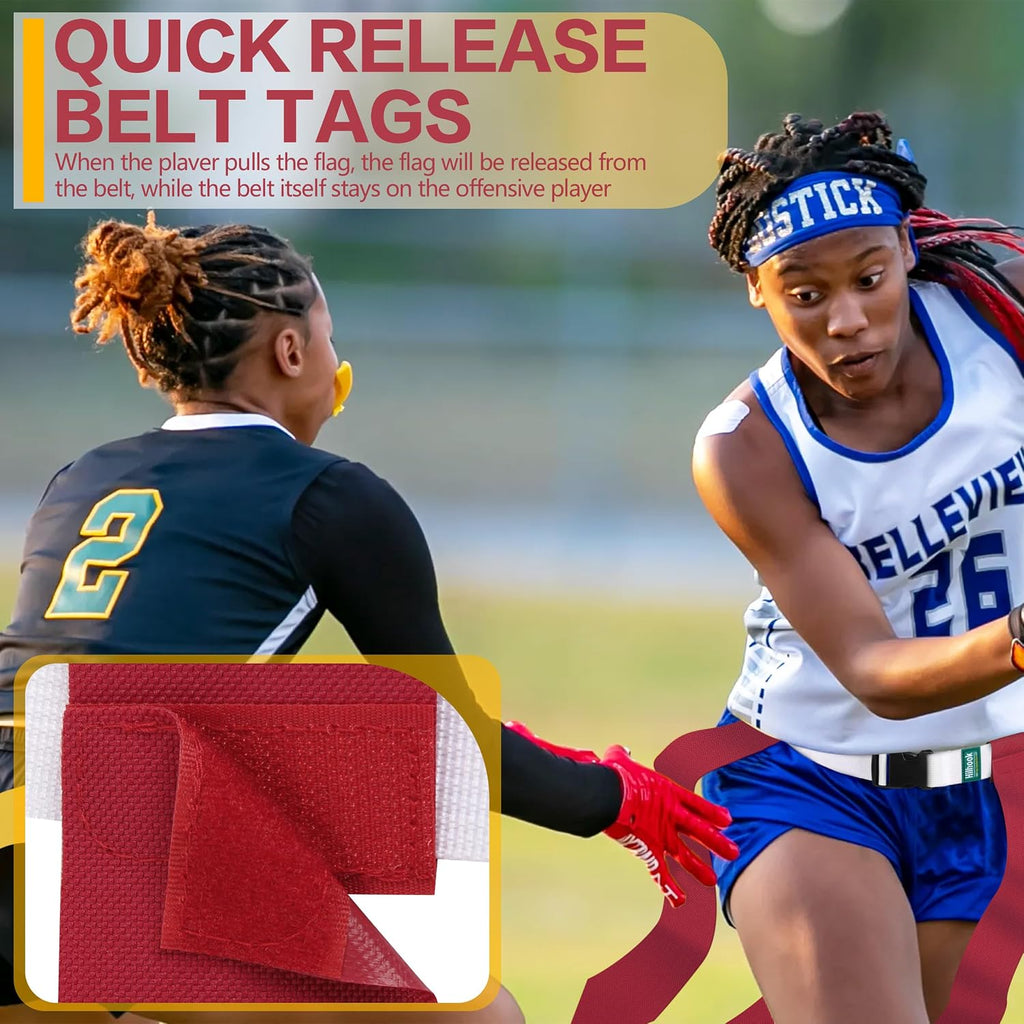 White Flag Football Belts with 42 Flags For Kids, Youth & Adult | One Size Fits All, Quick-Release Buckle, Elastic