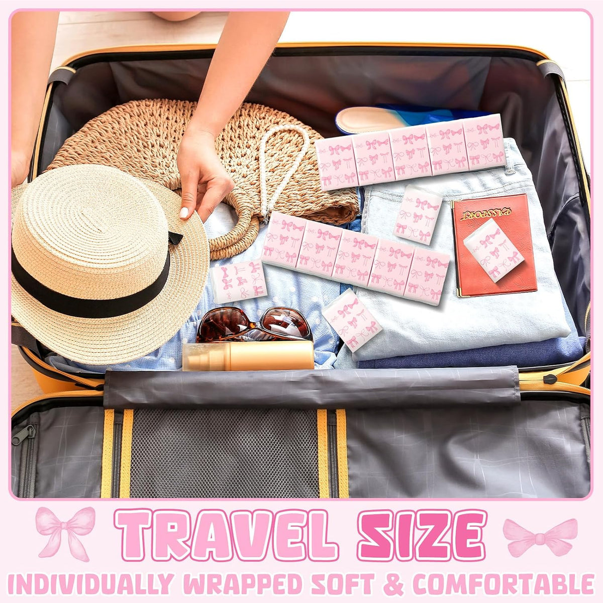 20 Pack Pink Bow Pocket Tissues Travel Packs Bulk Wedding Favor
