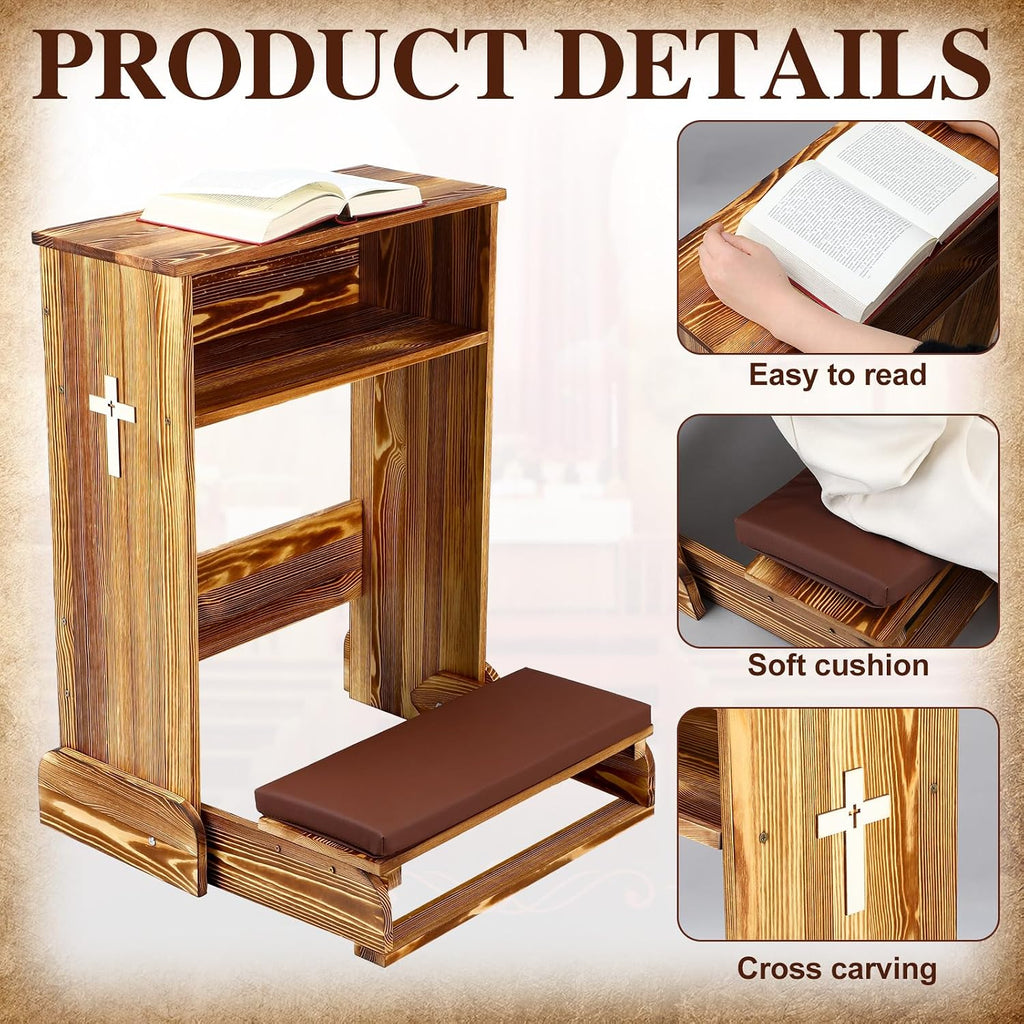 Solid Wood Prayer Bench Stool with Shelf and Cushion Church Prayer Bench Table Chair Padded Kneeler for Kneeling at