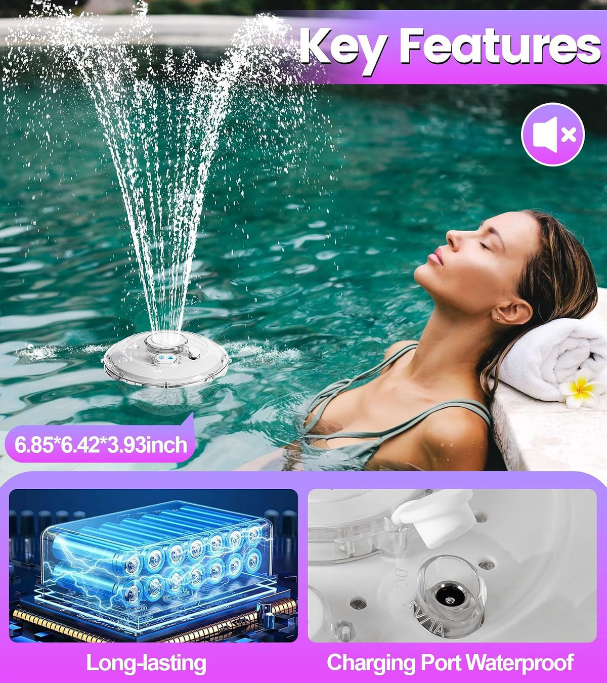 Floating Pool Fountain with Lights,Pool Fountains Above Ground Pool | 2 in 1 Lights Show,Upgraded Pool Fountains with