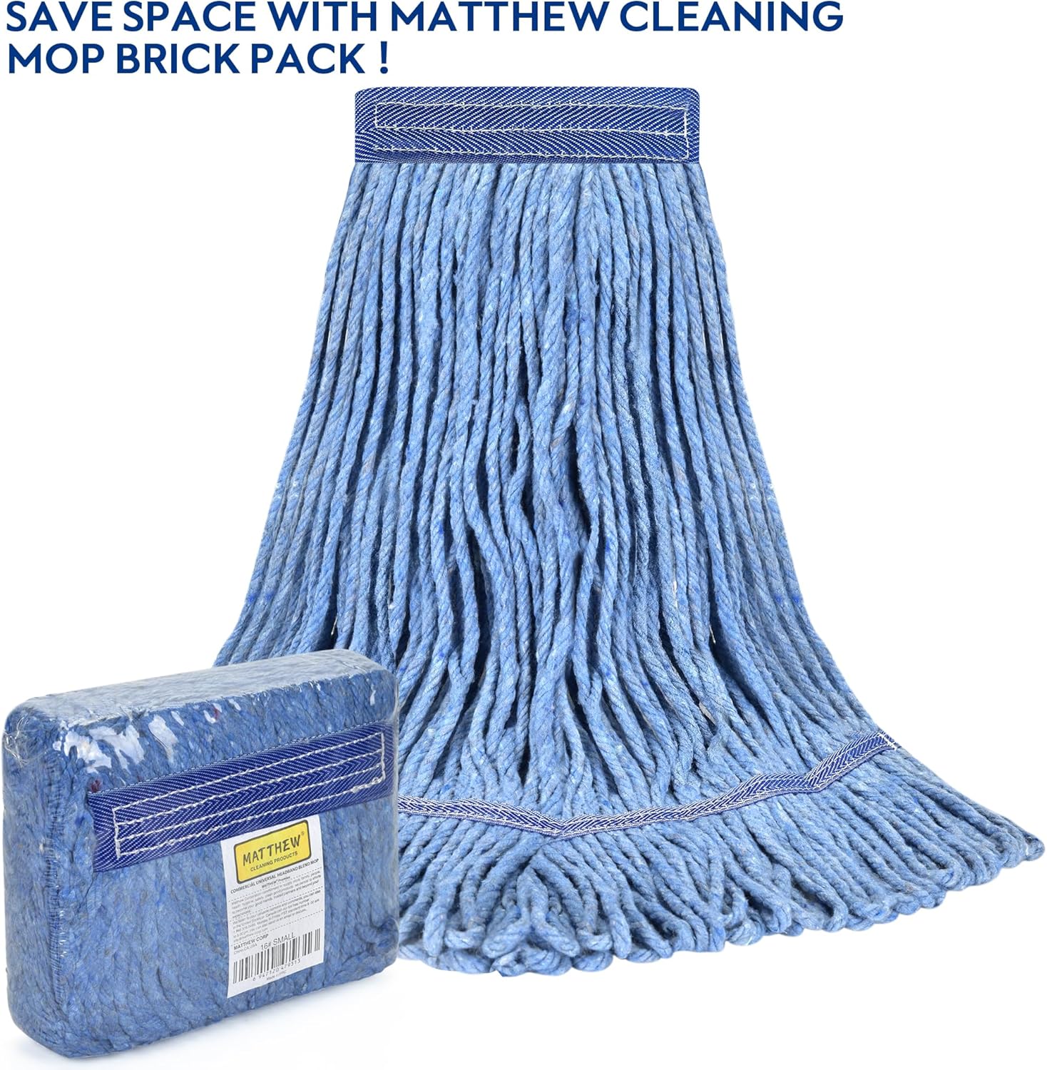 Matthew Cleaning Heavy Duty Mop Head Commercial Grade Replacement for General and Floor Cleaning, Wet Industrial Blue