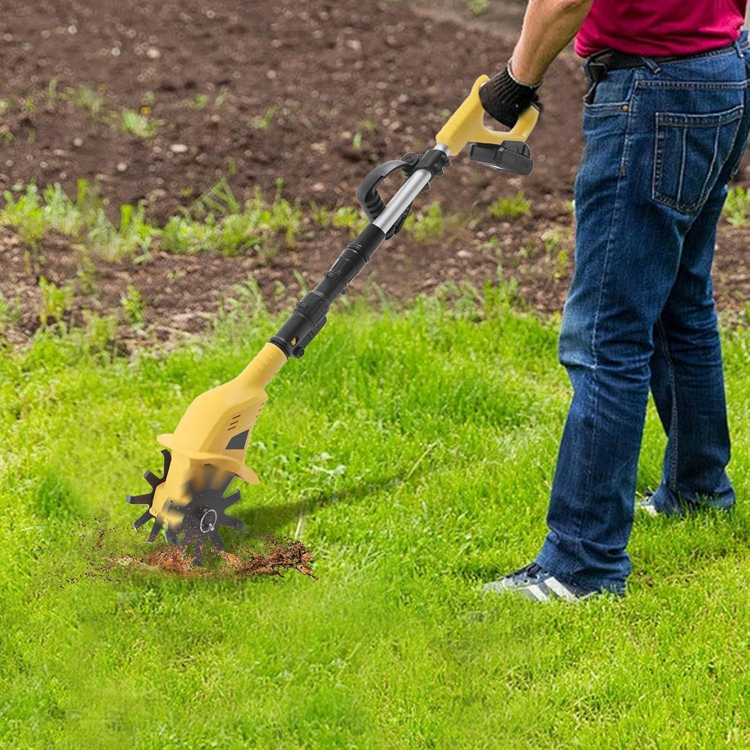 Cordless Electric Garden Tiller Cultivator, Lightweight Rototiller for Gardening,7.8-Inch Tilling Width,5-Inch Depth
